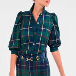Puff Sleeve Top - Plaidly Cooper EUC